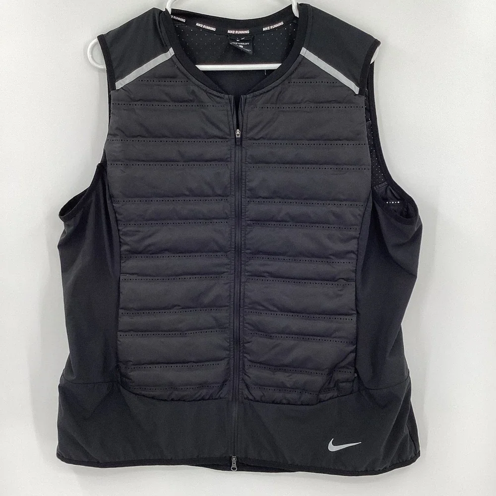 EUC Ladies Nike Running Aeroloft‎ Goose Down Filled Puffer Vest- Black - 1x